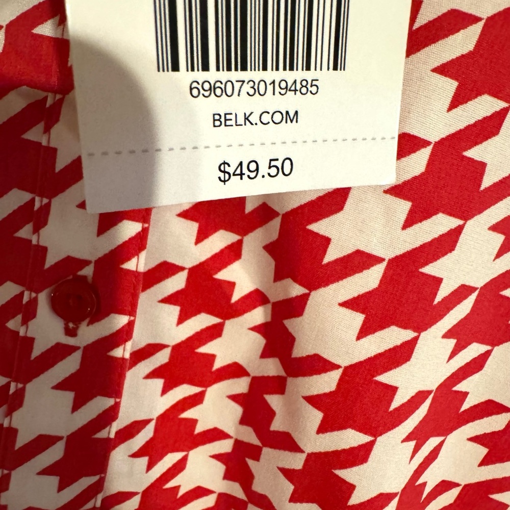 NWT RED/WHITE HOUNDSTOOTH BUTTON DOWN SHIRT LARGE #CL - Picture 8 of 8